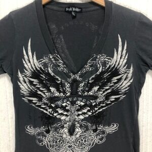Brad Butter Mens Large Gray Angel Wings CrossY2K Grunge Affliction Style MMA